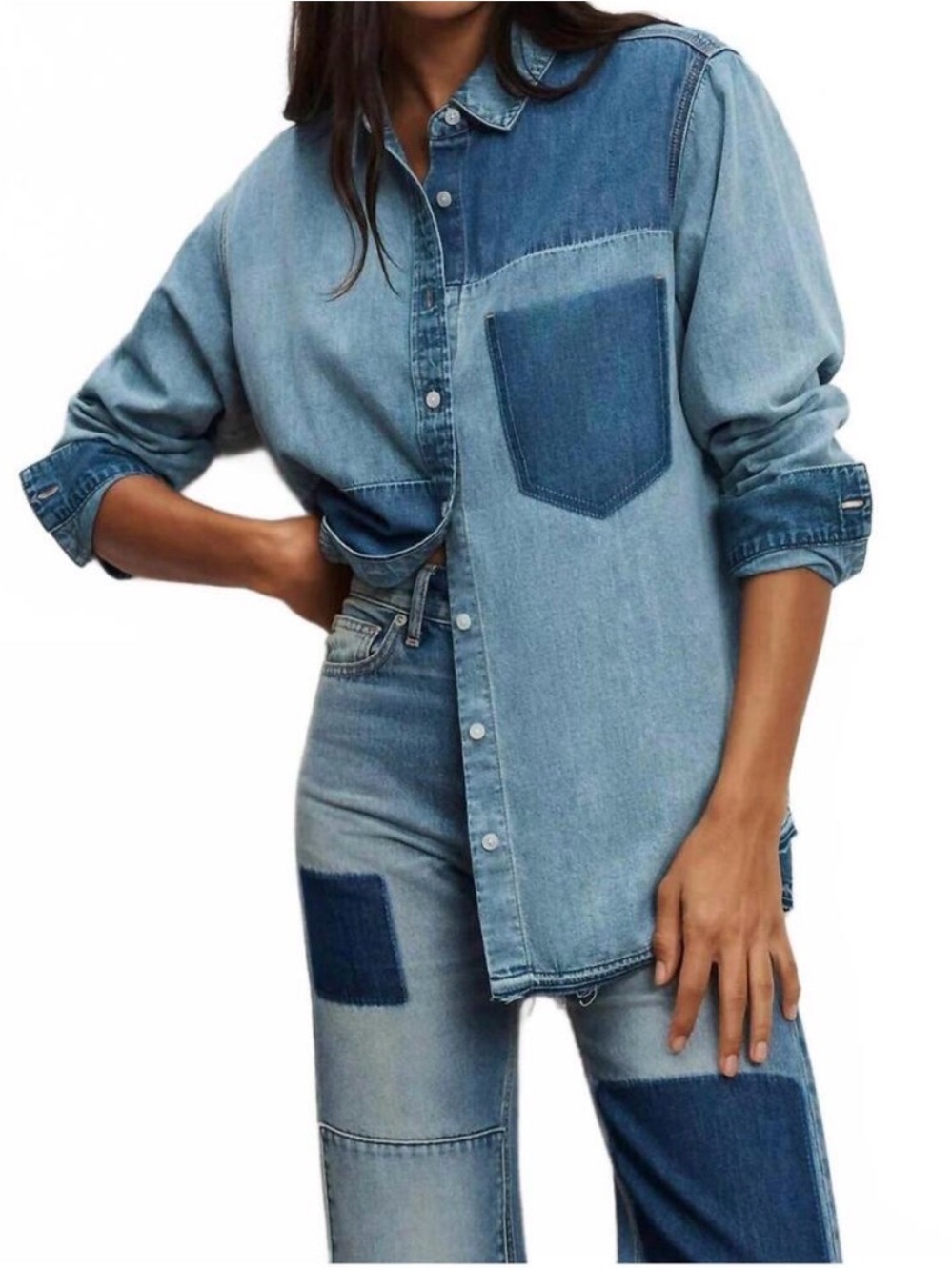 NEW VERONICA BEARD dalma colorblock button down shirt top in time lapse